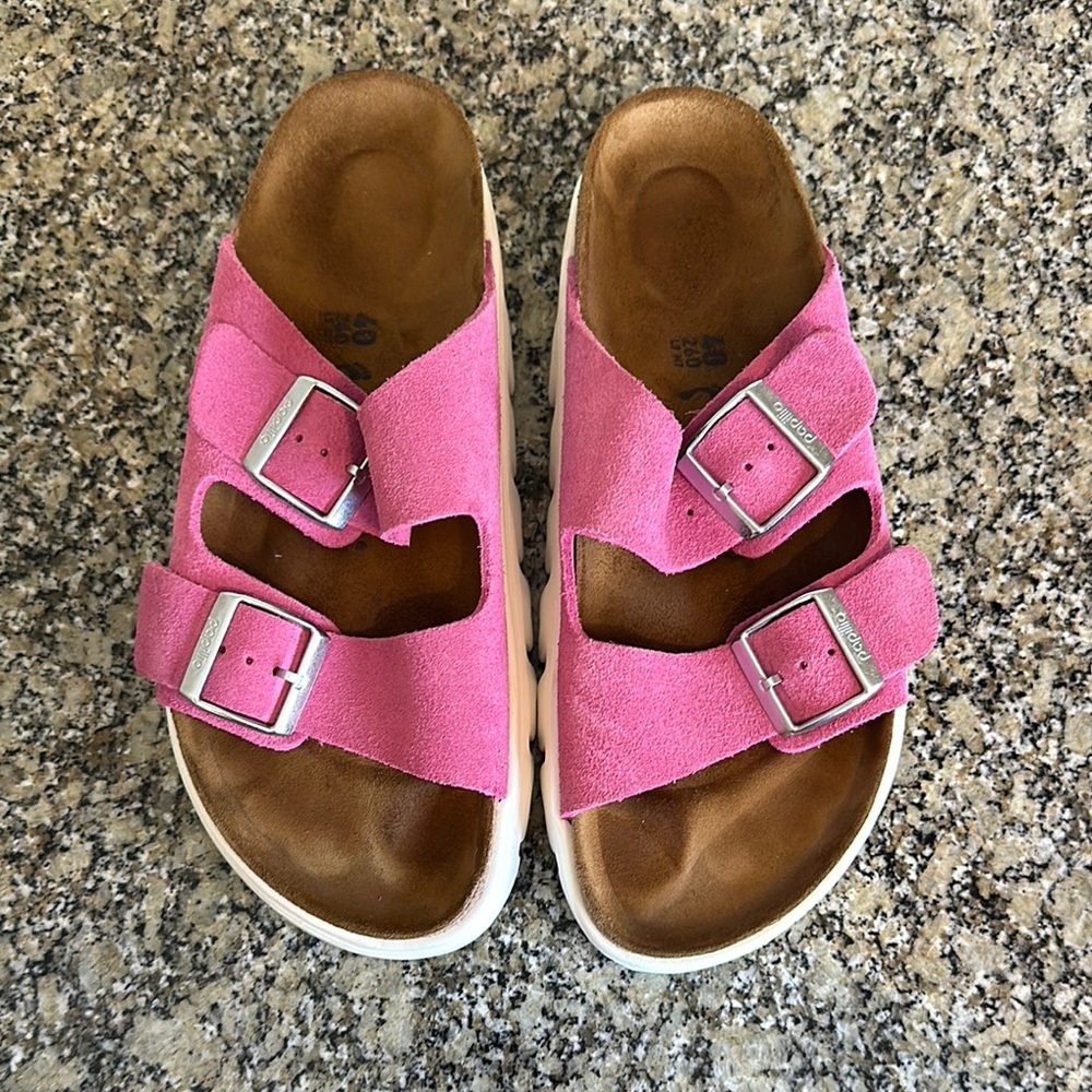 Birkenstock Arizona Papillio Hot Pink Suede Platform
